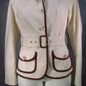 Etcetera Jacket w/Belt Ivory w/Brown Trim Size 4